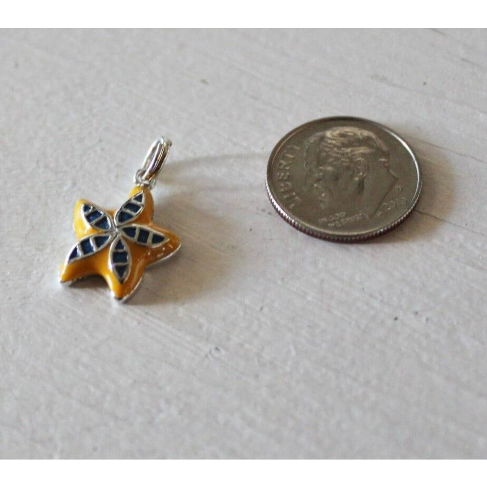 Sterling Silver .925 Yellow & Blue Enamel Starfish Ocean Beach Charm Pendant New